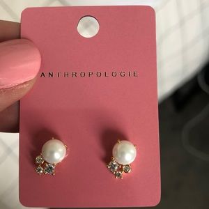 Anthropologie Gold Pearl Studs NWT